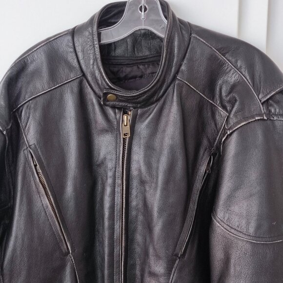 Motorcycle rider leather jacket men's size L / XL black skull pattern on back - Picture 3 of 12